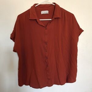 Orange Urban Outfitters Button Down Short Sleeve Blouse